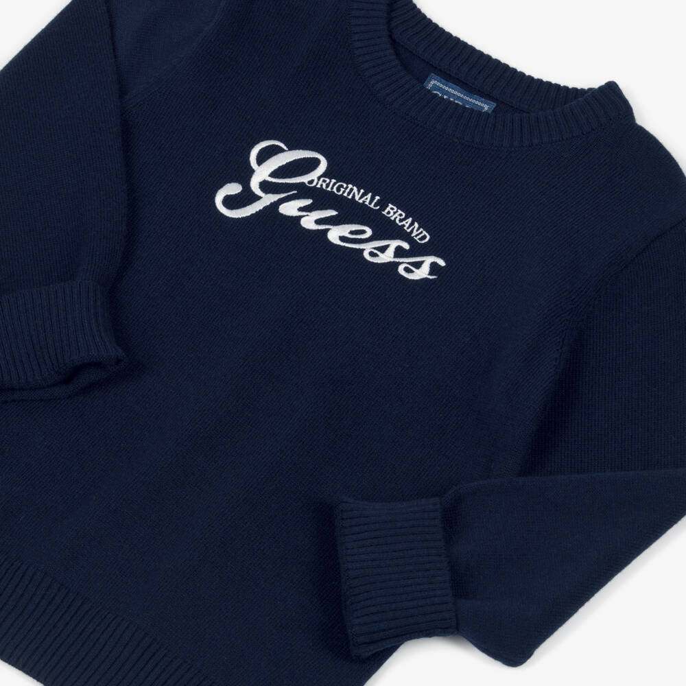 Guess-Boys Navy Blue Embroidered Logo Sweater | Childrensalon