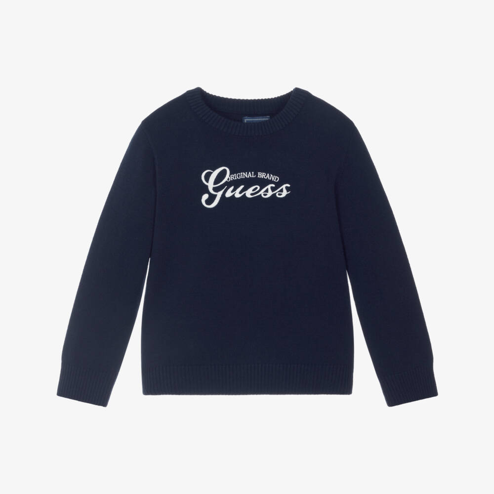 Guess-Boys Navy Blue Embroidered Logo Sweater | Childrensalon