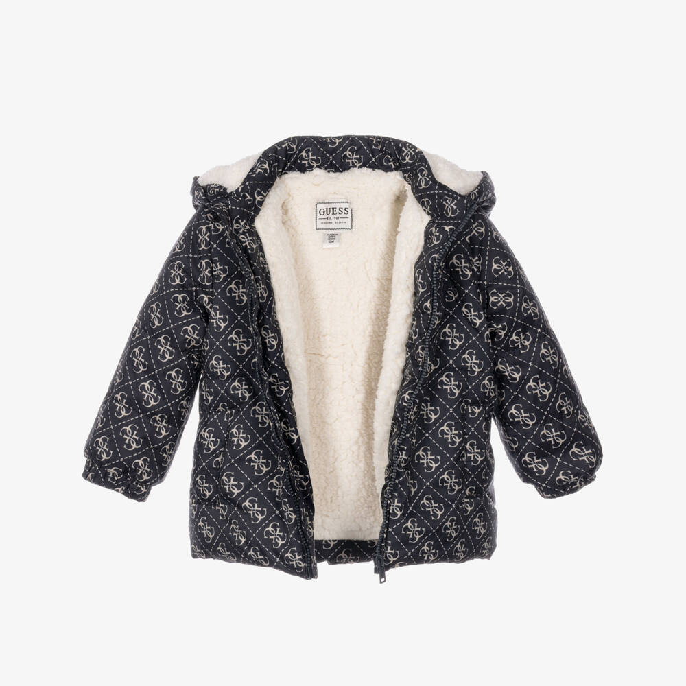 Guess-Boys Navy Blue Hooded Puffer Jacket | Childrensalon