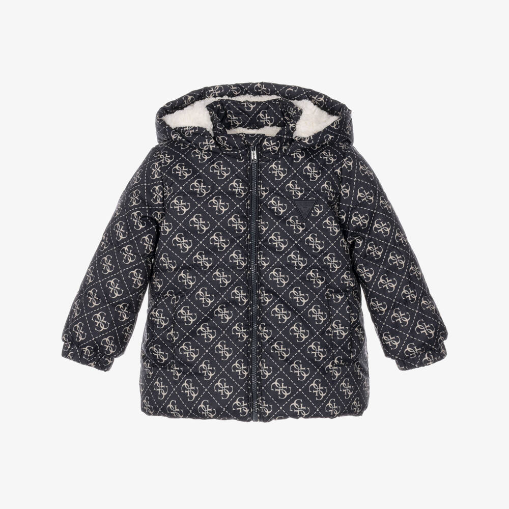 Guess-Boys Navy Blue Hooded Puffer Jacket | Childrensalon
