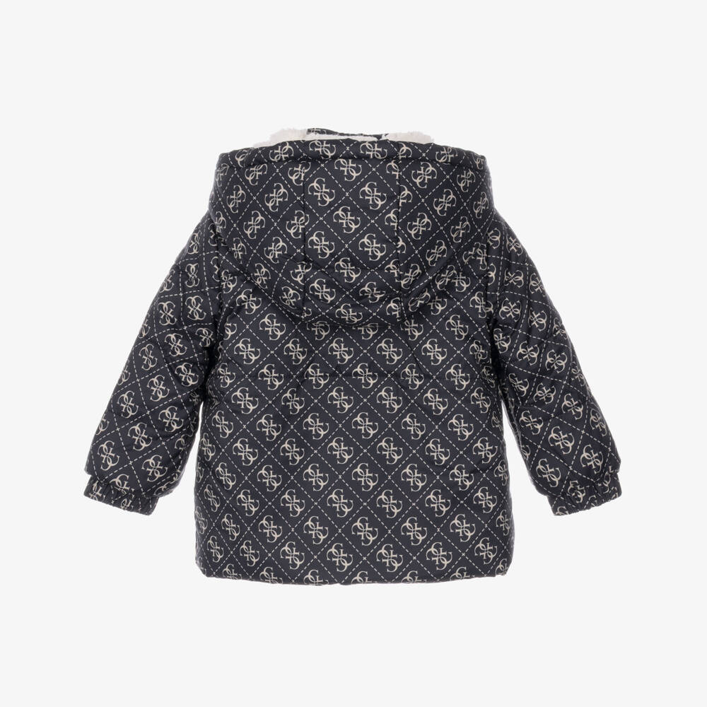 Guess-Boys Navy Blue Hooded Puffer Jacket | Childrensalon