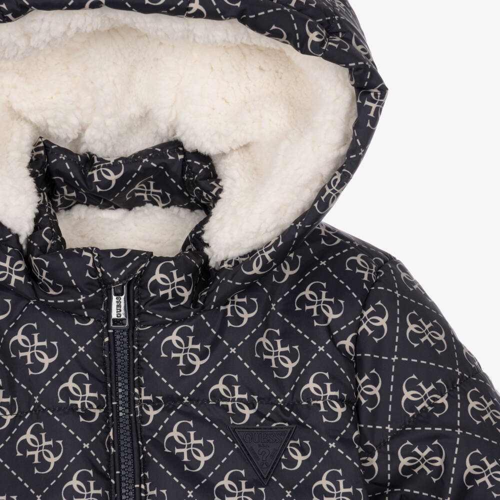 Guess-Boys Navy Blue Hooded Puffer Jacket | Childrensalon