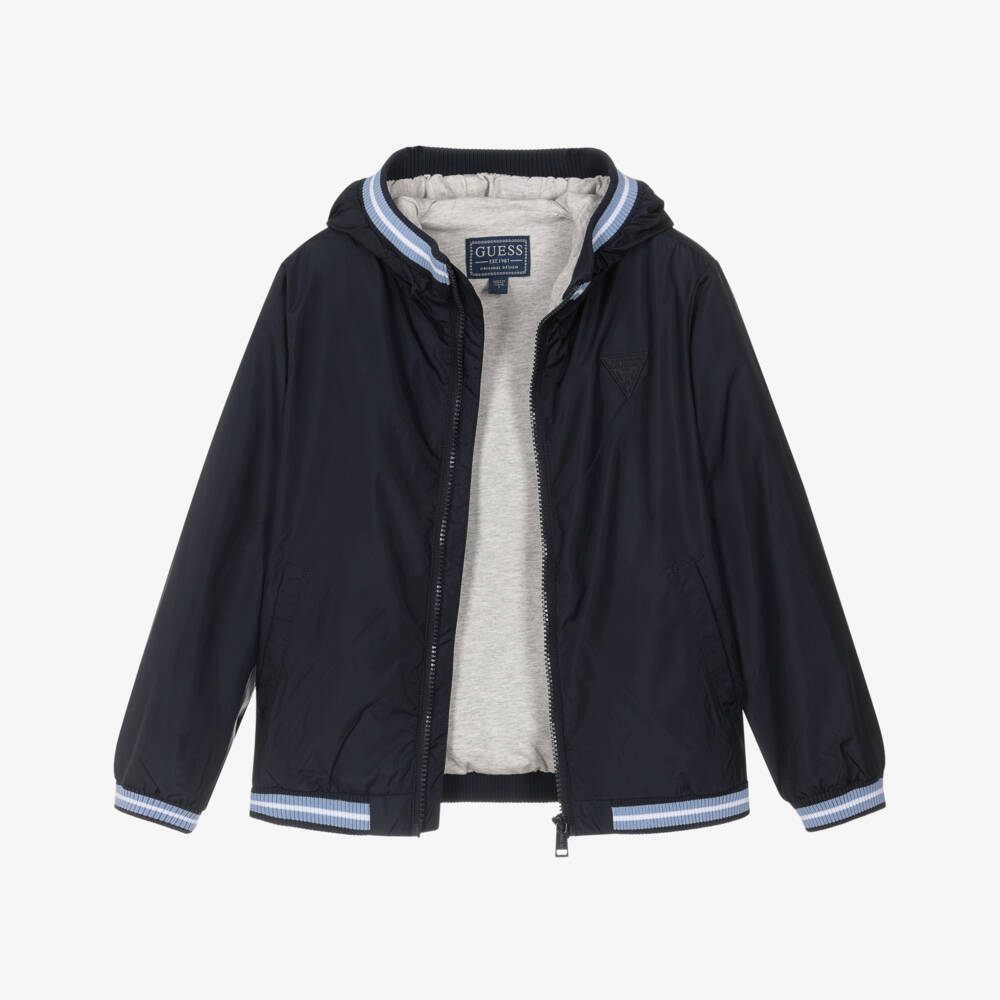 Guess-جاكيت واقي من الرياح بغطاء رأس لون كحلي للأولاد | Childrensalon