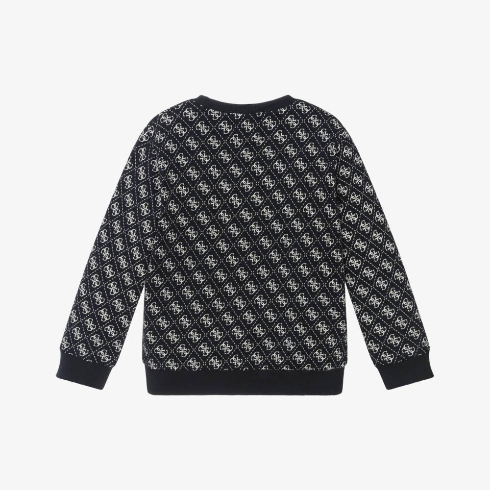 Guess-Boys Navy Blue Logo Pattern Cotton Sweatshirt | Childrensalon