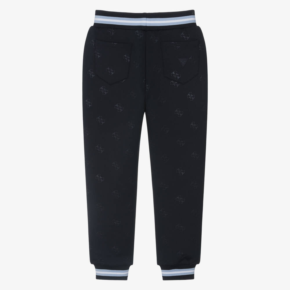 Guess-Boys Navy Blue Logo Pattern Jersey Joggers | Childrensalon