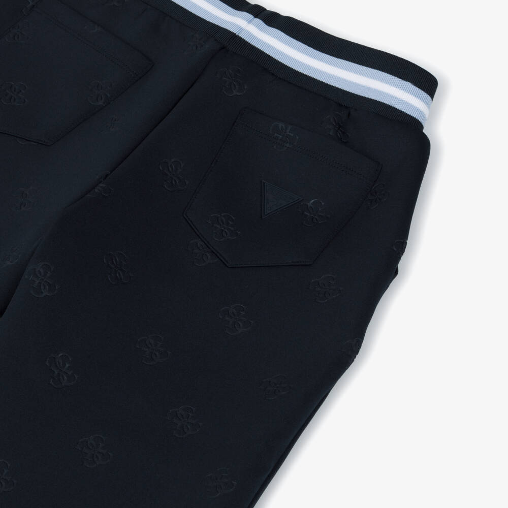 Guess-Boys Navy Blue Logo Pattern Jersey Joggers | Childrensalon