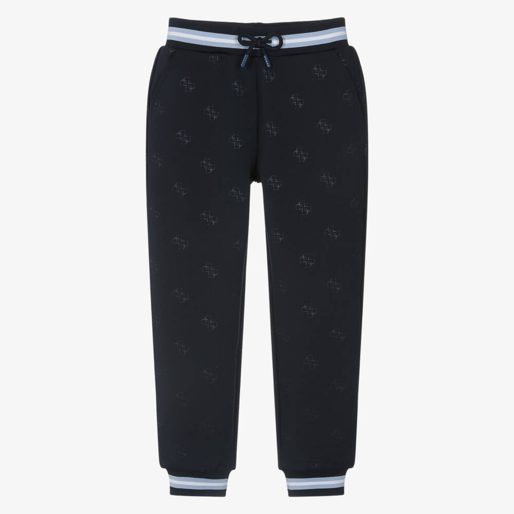 Guess-Boys Navy Blue Logo Pattern Jersey Joggers | Childrensalon