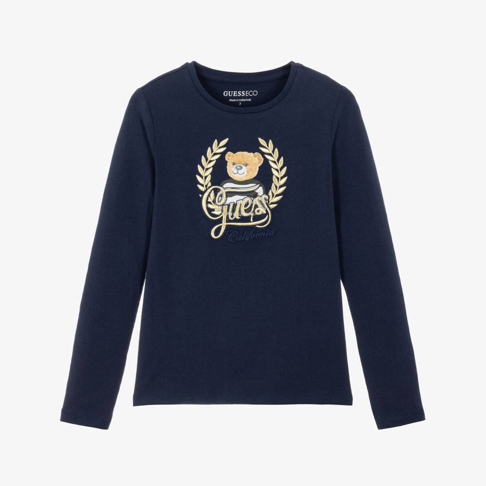 Guess-Boys Navy Blue Long Sleeve Top with Bear Motif | Childrensalon