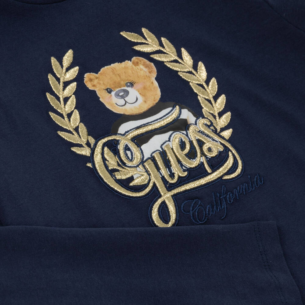 Guess-Boys Navy Blue Long Sleeve Top with Bear Motif | Childrensalon