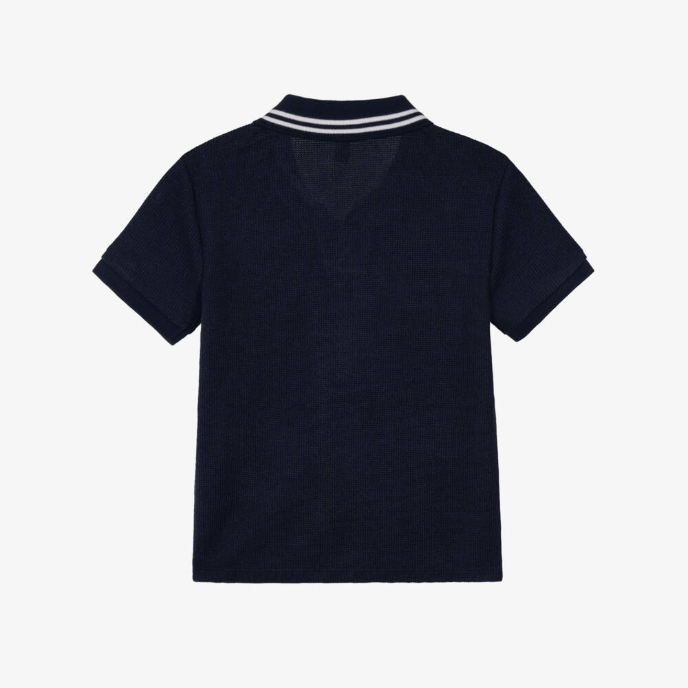 Guess-Boys Navy Blue Textured Knit Polo Shirt | Childrensalon