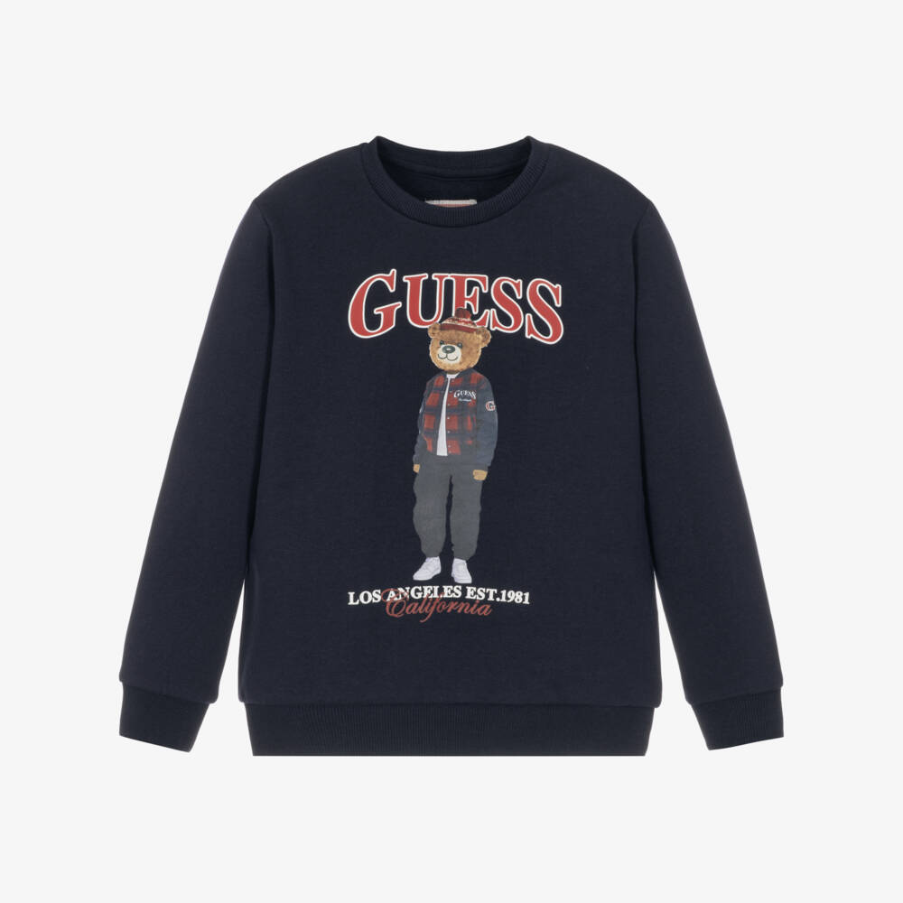 Guess-Boys Navy Blue Varsity Bear Sweatshirt | Childrensalon