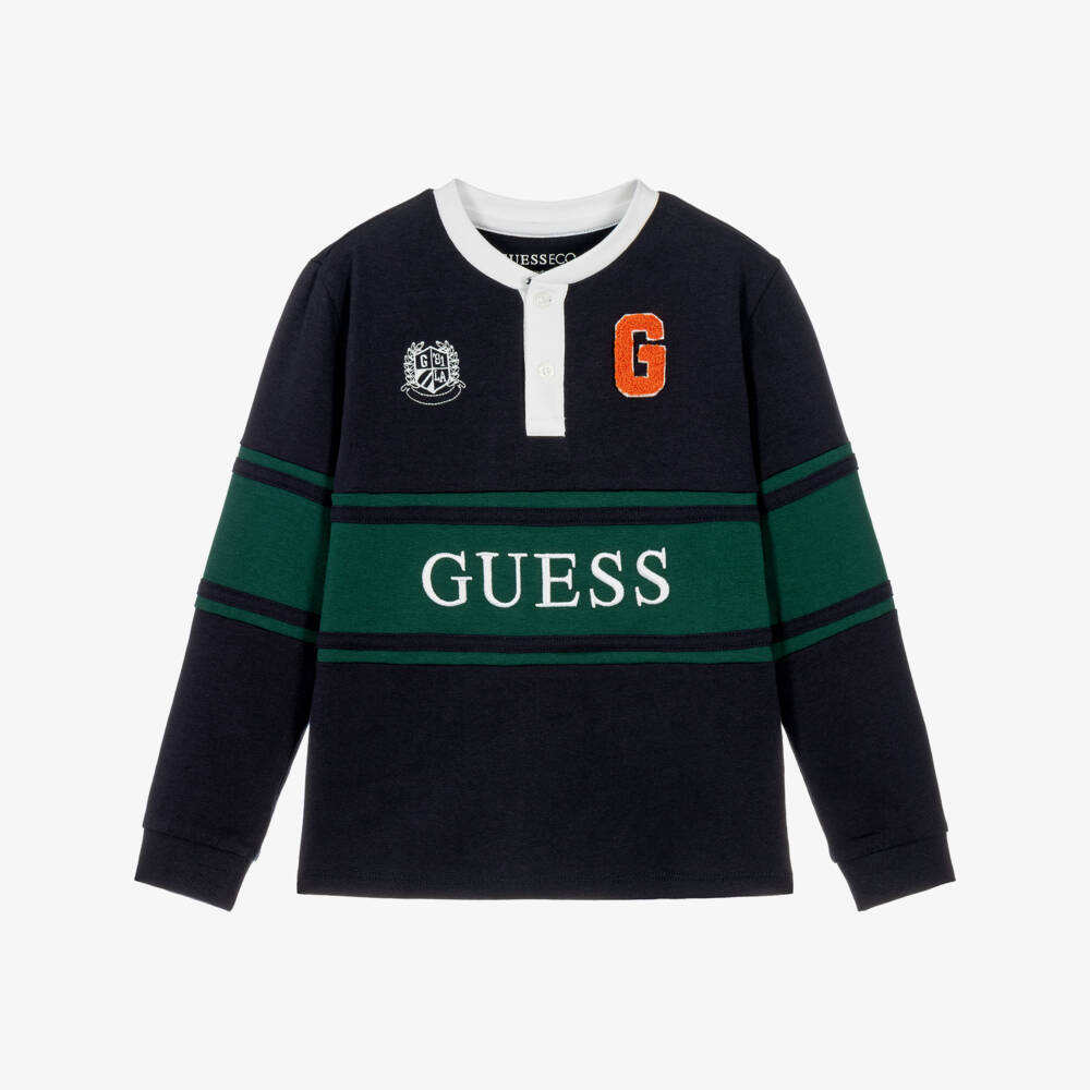 Guess-Boys Navy Blue Varsity Style Cotton Top  | Childrensalon