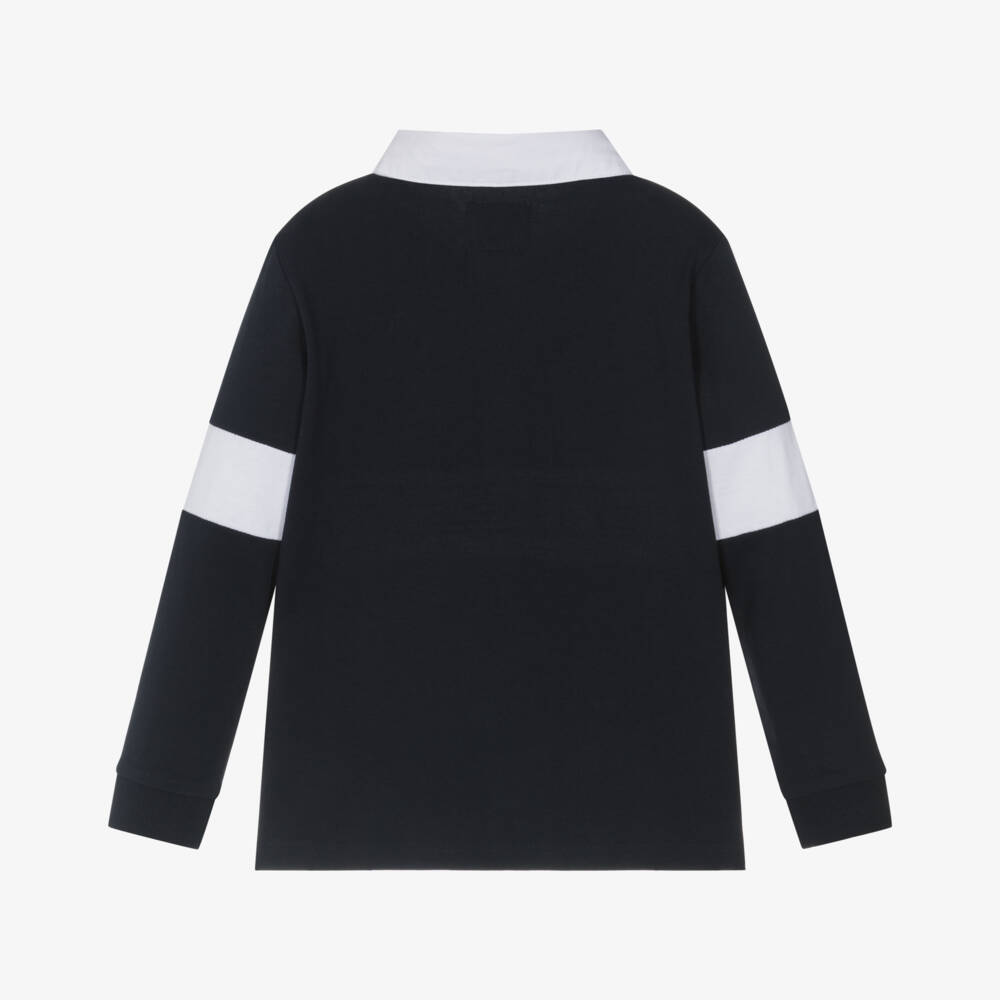 Guess-Boys Navy Blue & White Cotton Rugby Shirt | Childrensalon