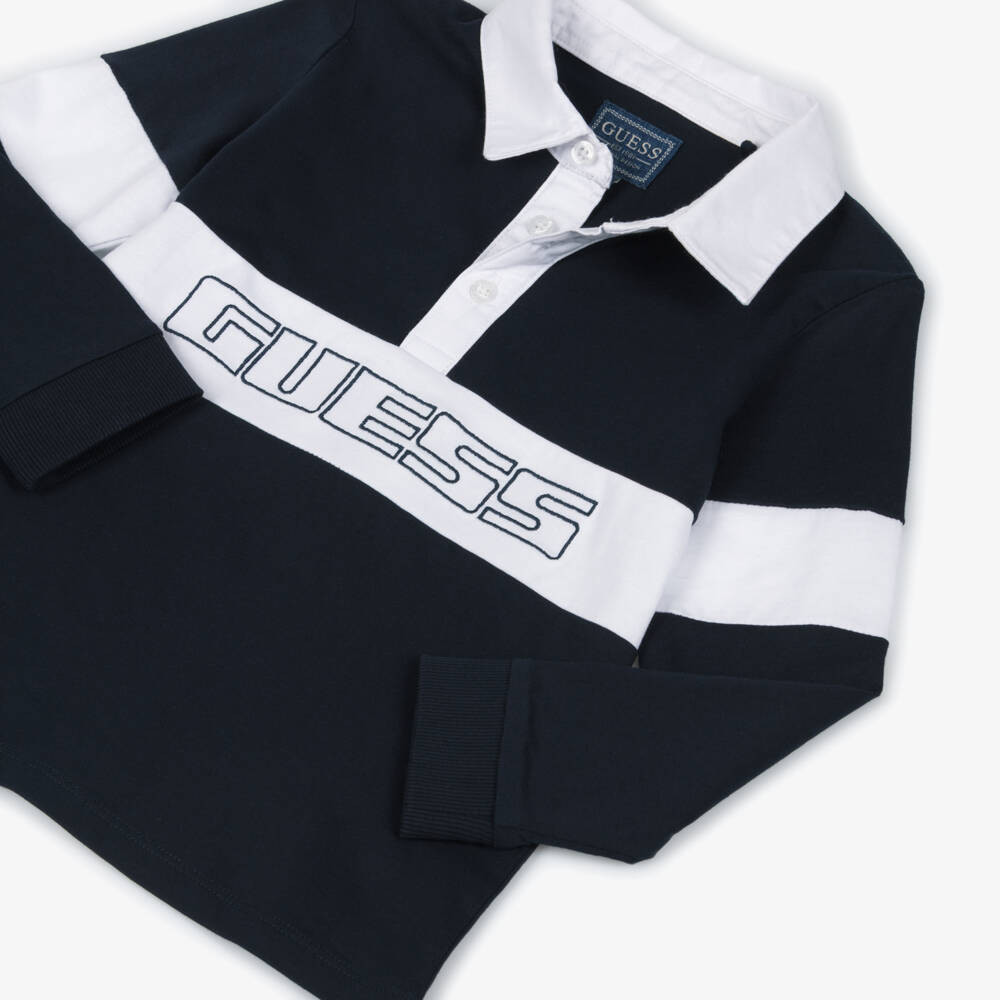 Guess-Boys Navy Blue & White Cotton Rugby Shirt | Childrensalon