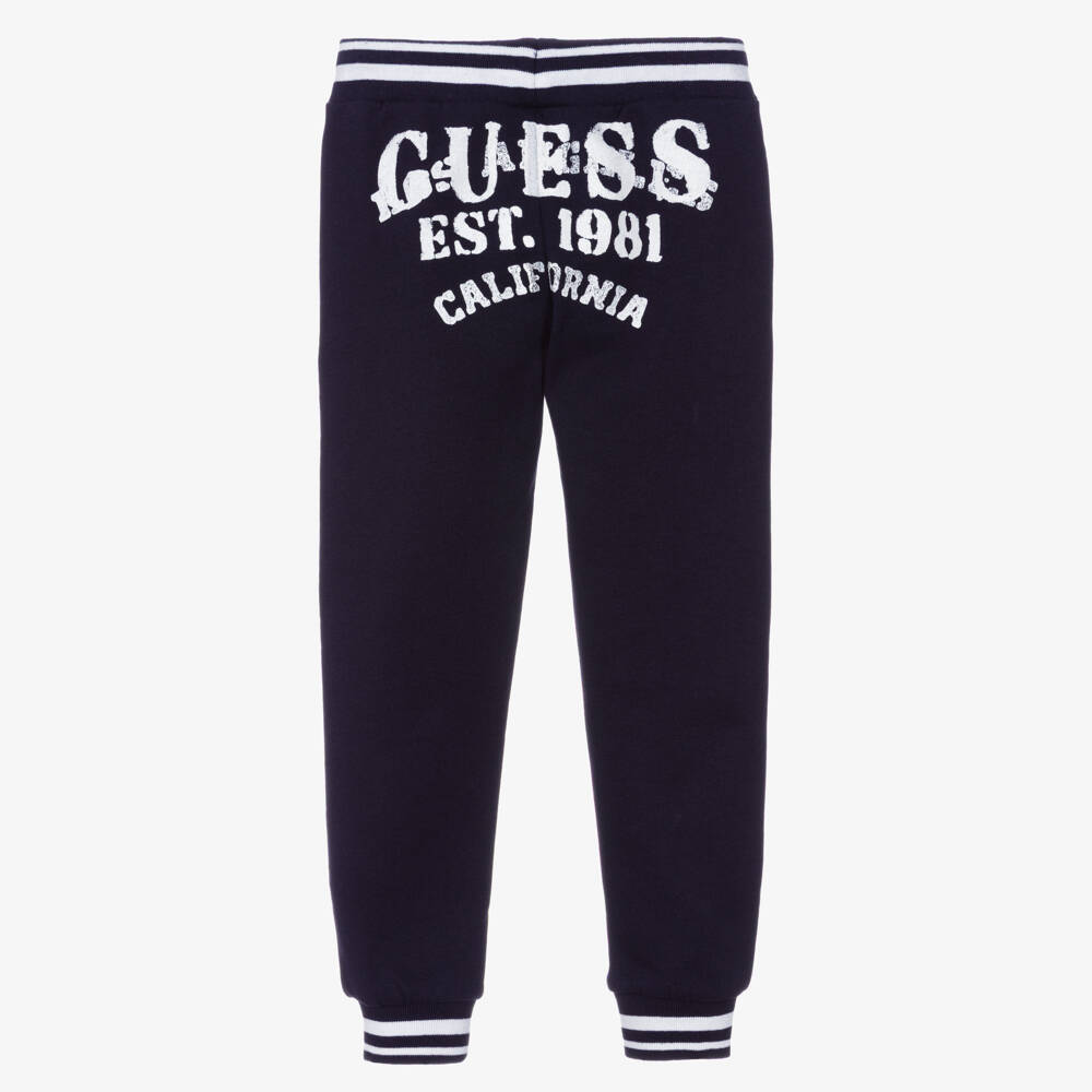 Guess-Boys Navy Blue & White Logo Jersey Joggers | Childrensalon