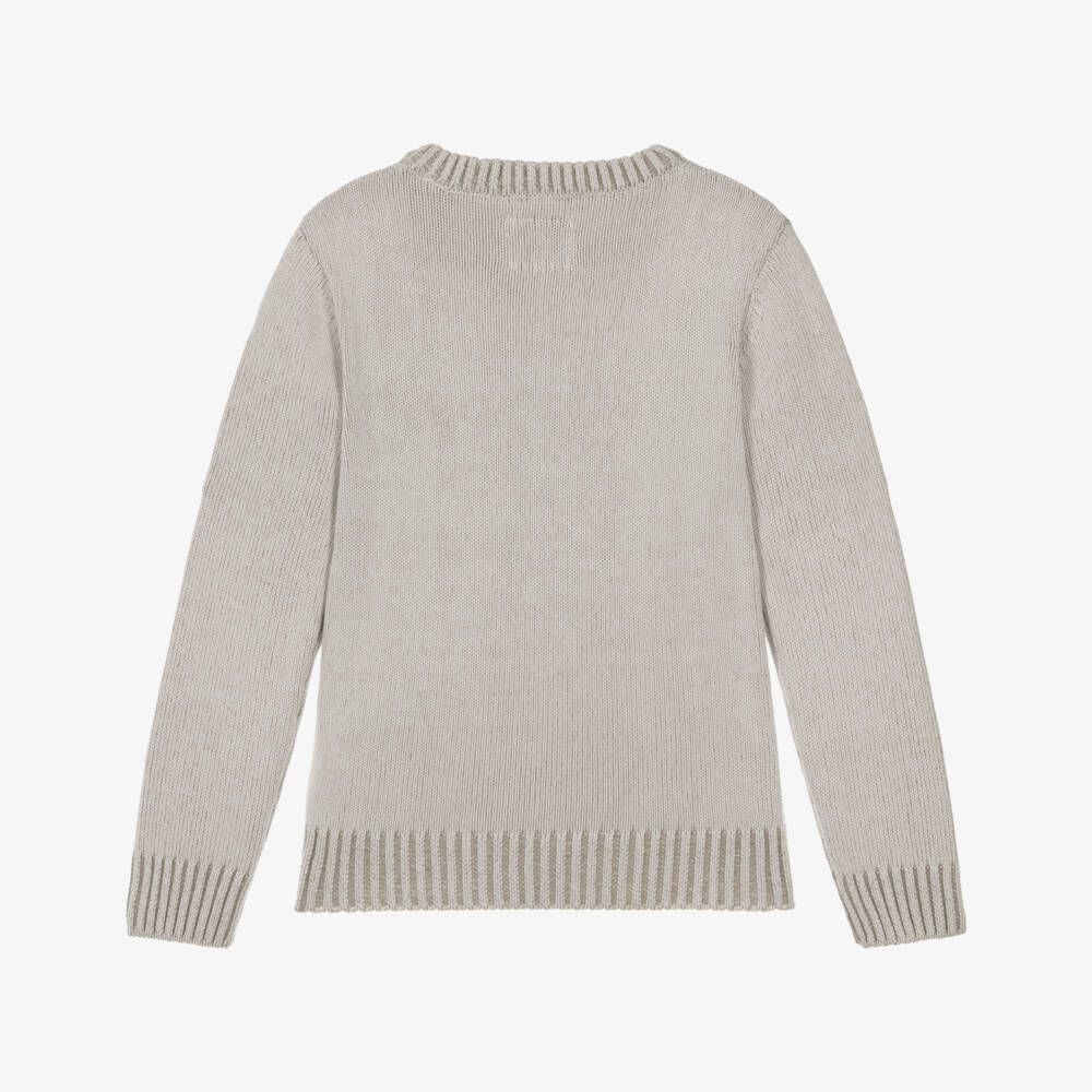 Guess-Boys Pale Beige Cotton Knit Logo Sweater | Childrensalon