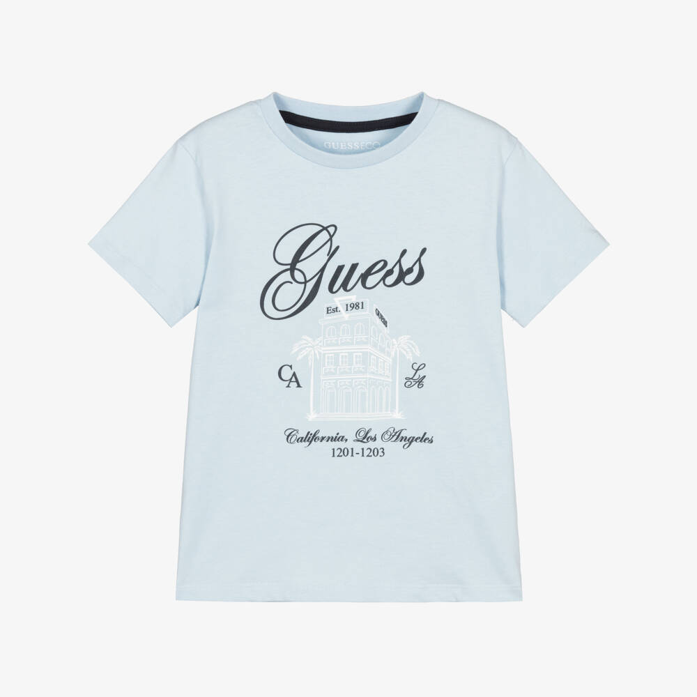 Guess-Boys Pale Blue Cotton Logo T-Shirt  | Childrensalon