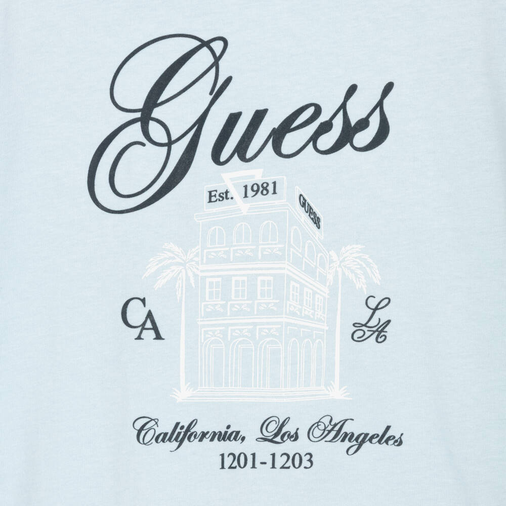 Guess-Boys Pale Blue Cotton Logo T-Shirt | Childrensalon