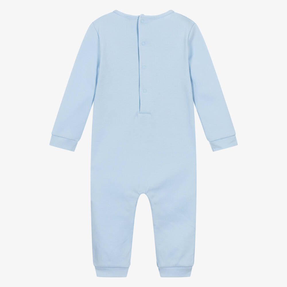 Guess-Boys Pale Blue Cotton Romper with Teddy Bear Motif | Childrensalon