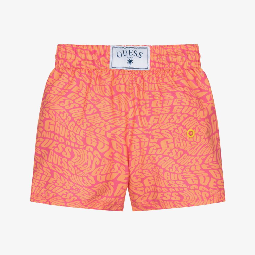 Guess-Boys Pink & Orange Logo Print Swim Shorts | Childrensalon