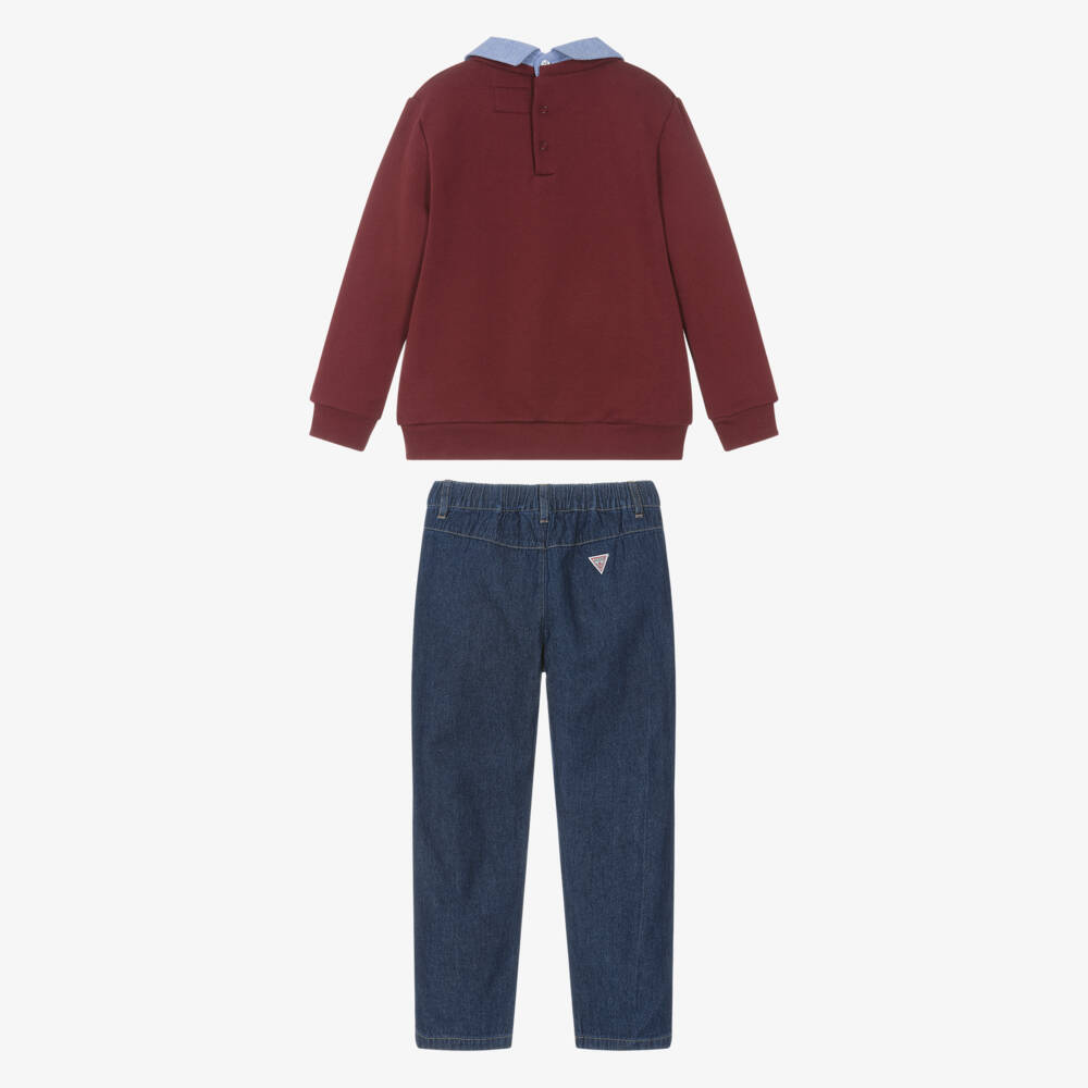 Guess-Boys Red Teddy Bear Sweatshirt & Blue Jeans Set | Childrensalon