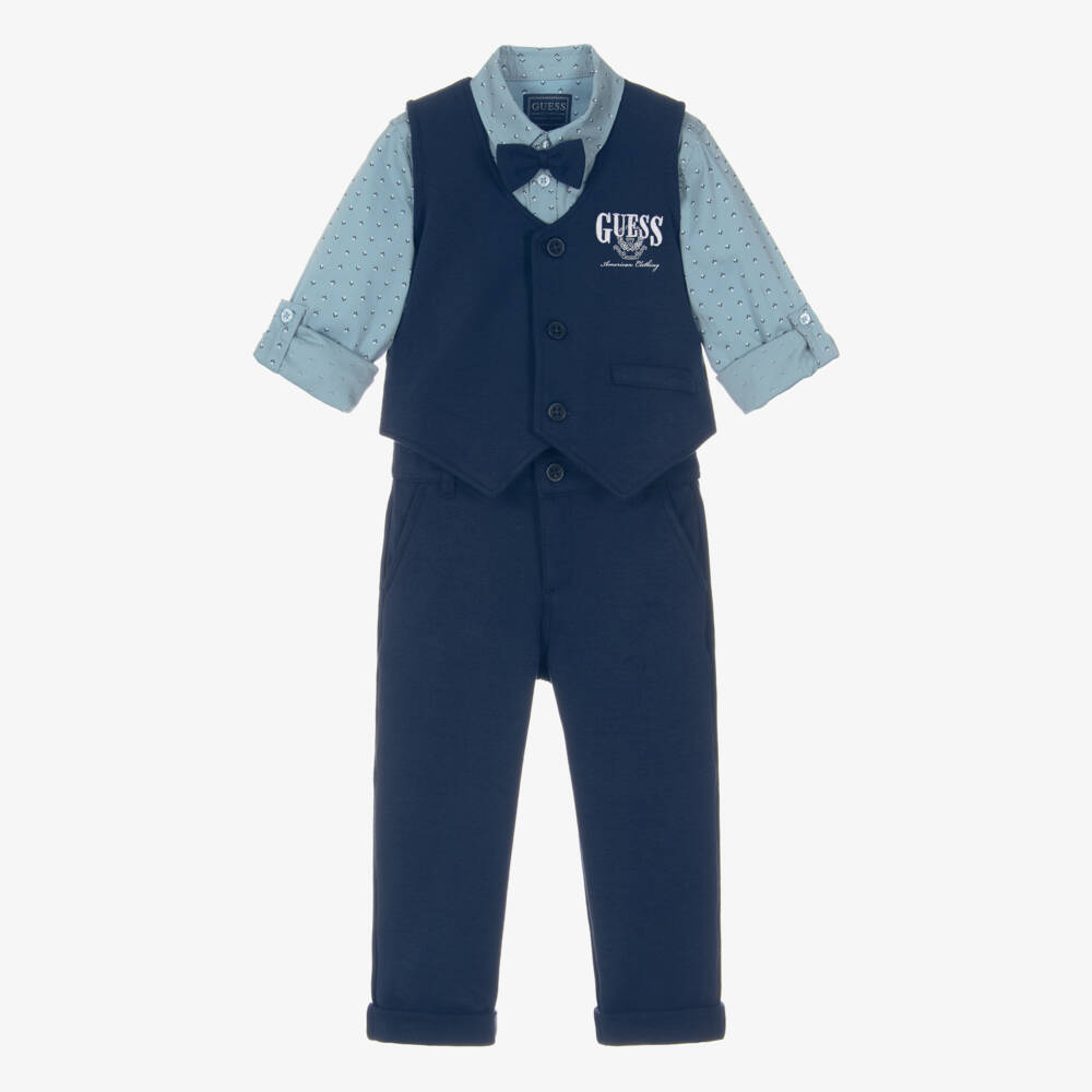 Guess-Boys Two-Tone Blue Waistcotton Suit | Childrensalon