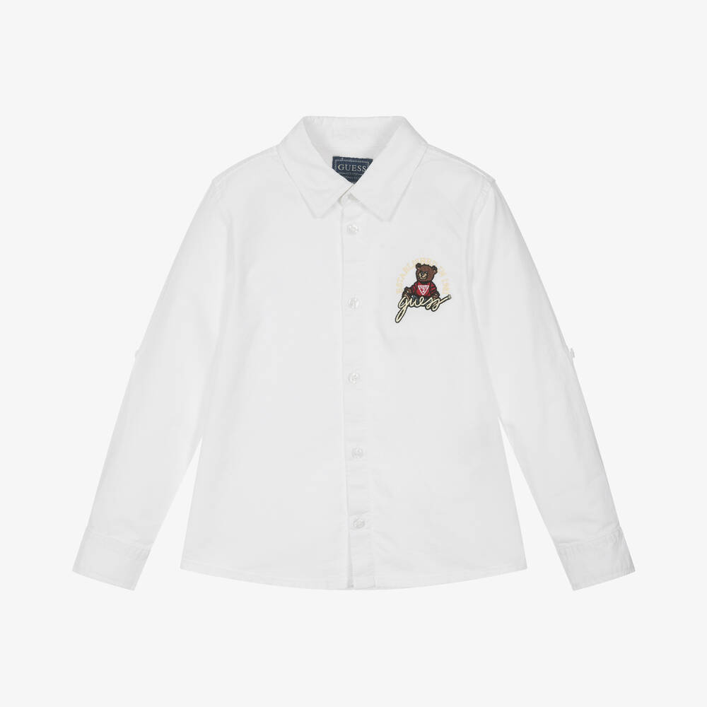 Guess-Boys White Cotton Bear Shirt | Childrensalon