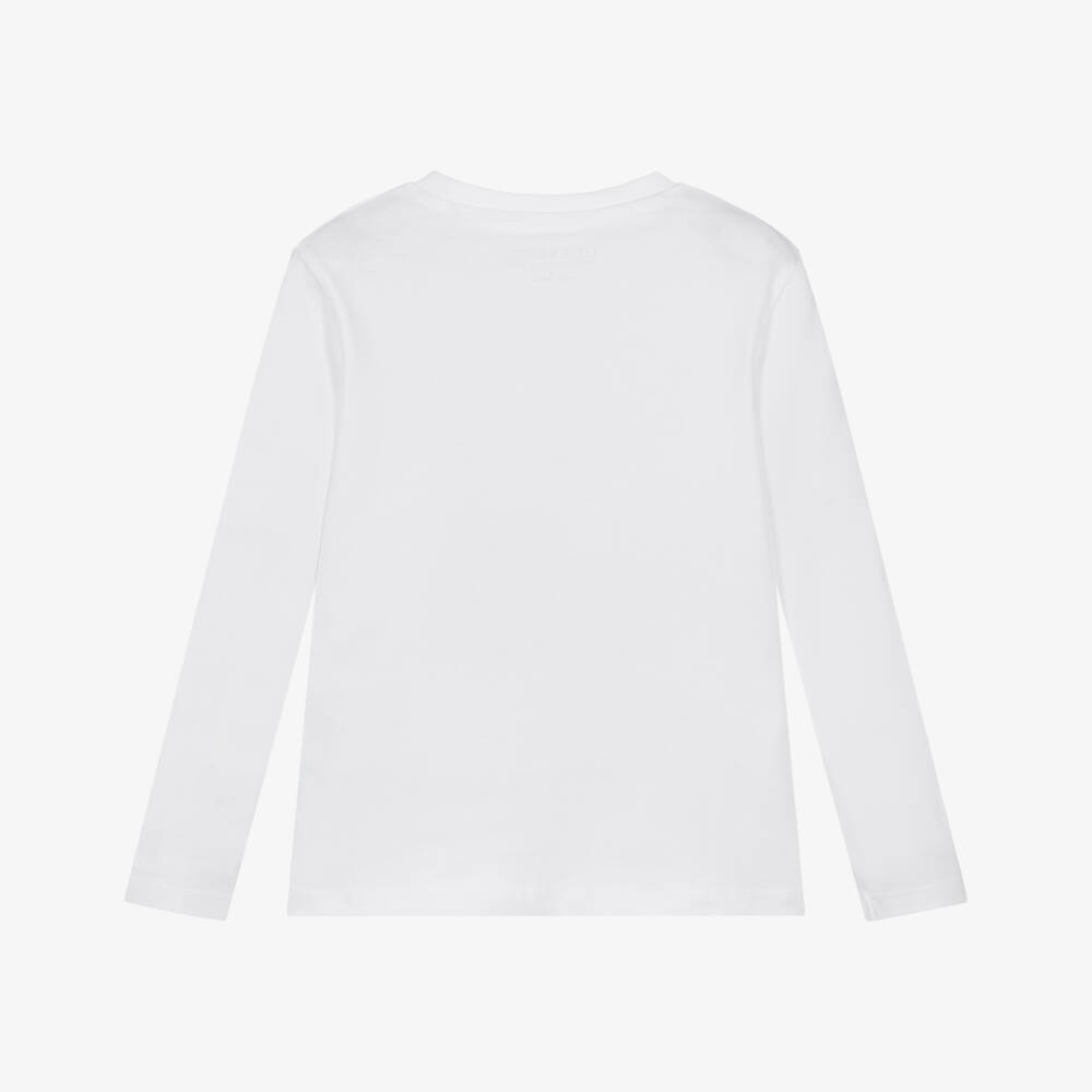 Guess-تيشيرت بأكمام طويلة قطن لون أبيض للأولاد | Childrensalon