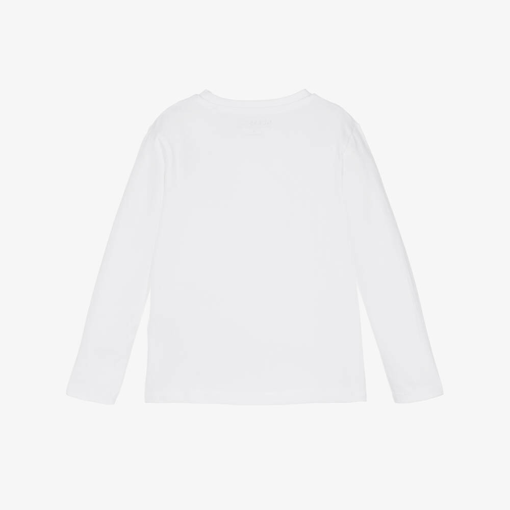 Guess-Boys White Cotton Long Sleeved Pocket Teddy Top | Childrensalon