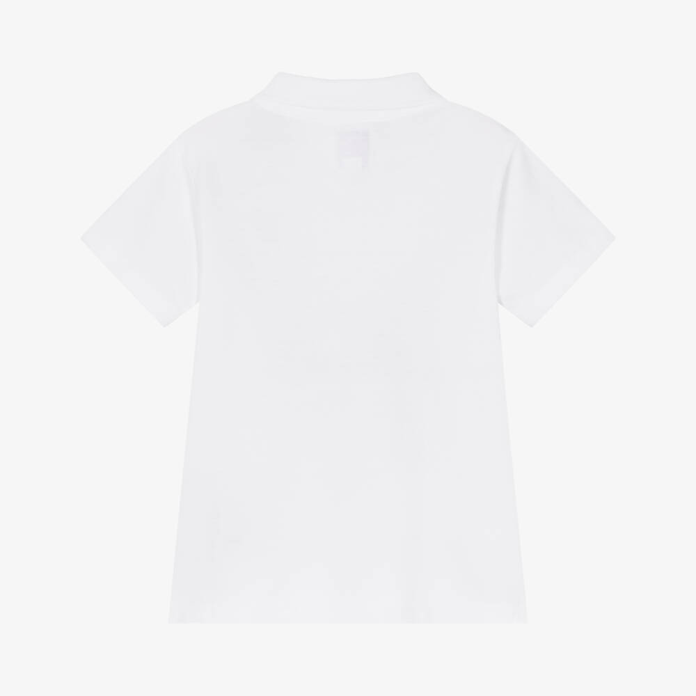 Guess-Рубашка поло белая из хлопкового пике с вышитым мишкой для мальчиков | Childrensalon