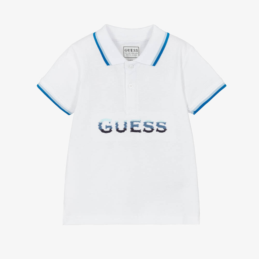 Guess-Boys White Cotton Piqué Polo Shirt with Embroidered Logo | Childrensalon
