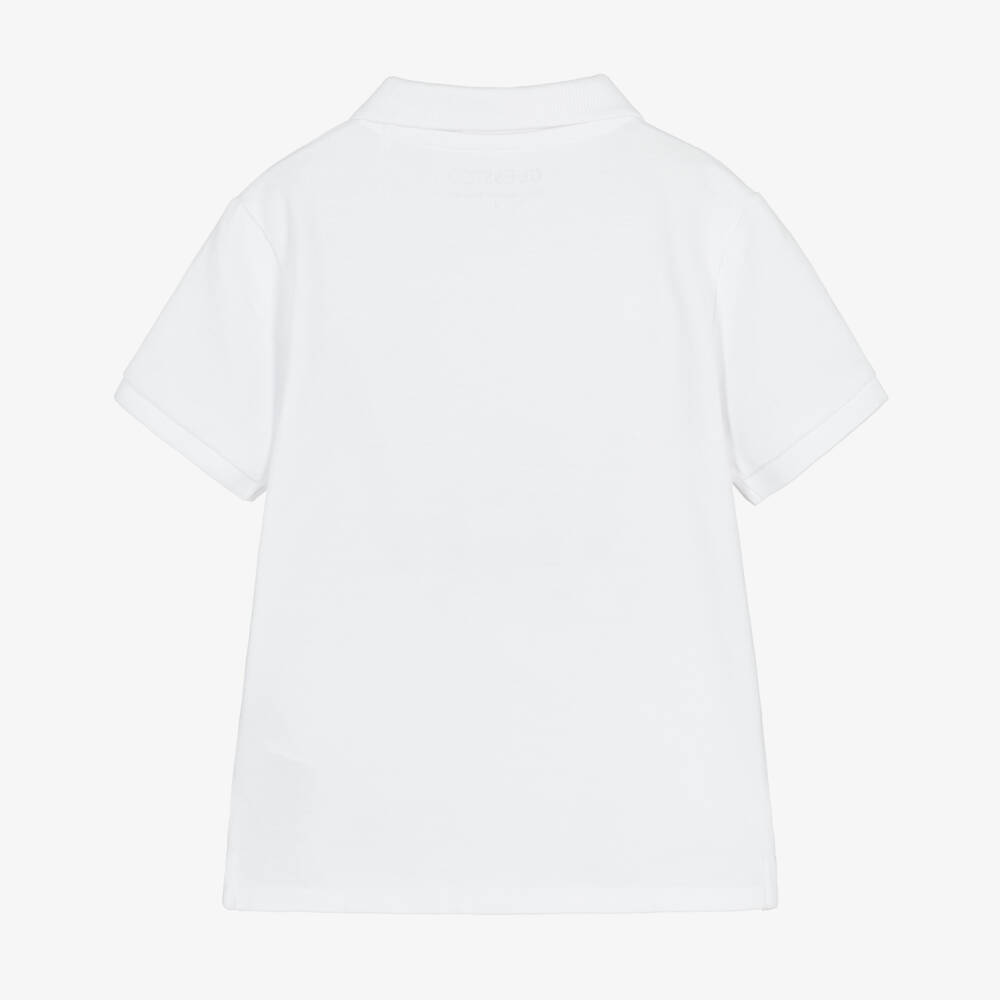 Guess-Boys White Cotton Polo Shirt with Surfing Bear Logo | Childrensalon