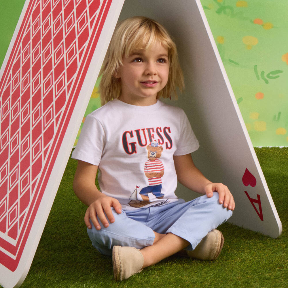 Guess-Boys White Cotton Sailor Teddy Bear T-Shirt | Childrensalon