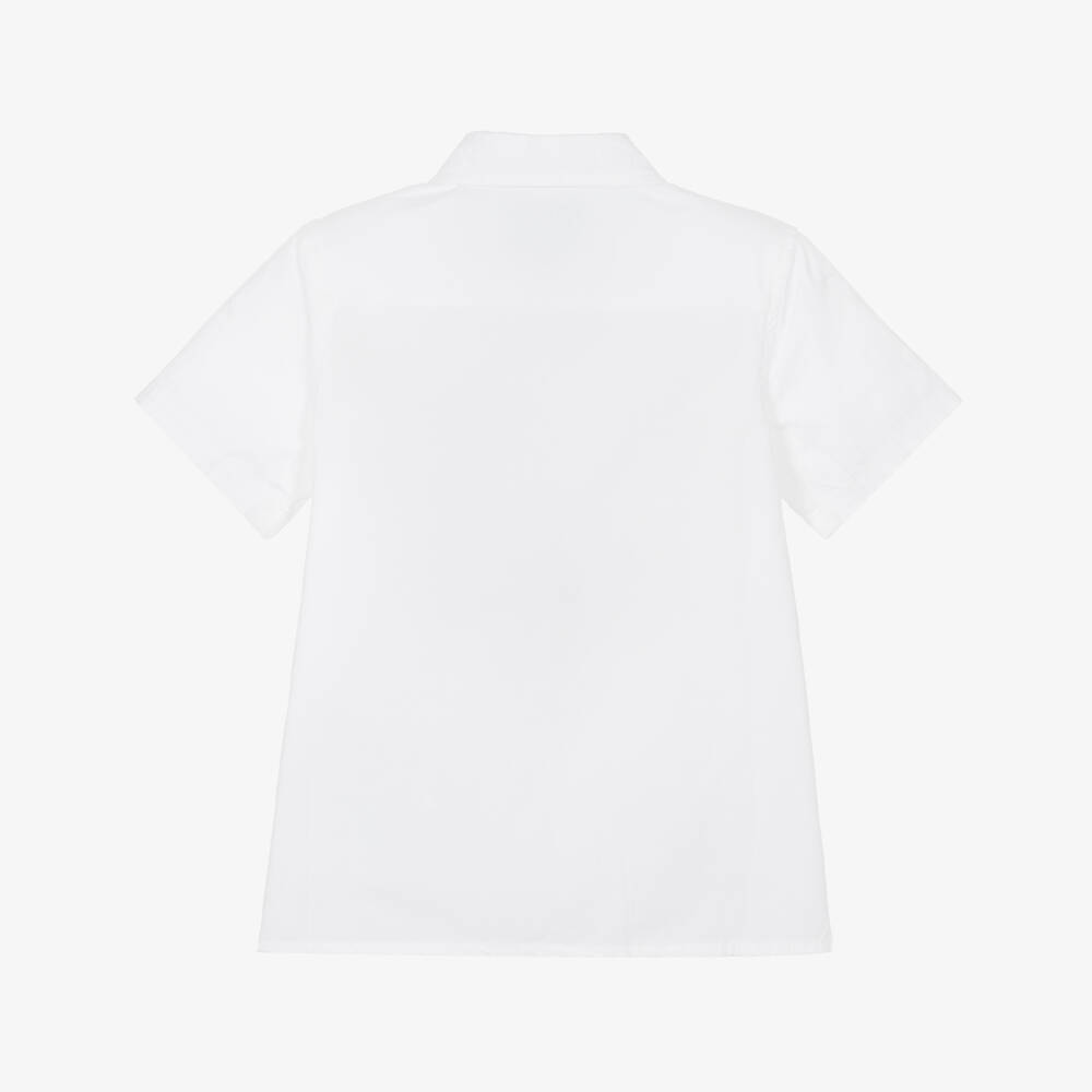 Guess-Boys White Cotton Shirt with Surfing Bear Logo | Childrensalon