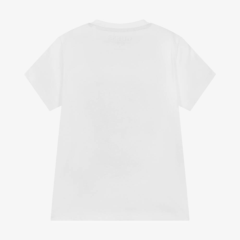 Guess-Boys White Cotton T-Shirt | Childrensalon