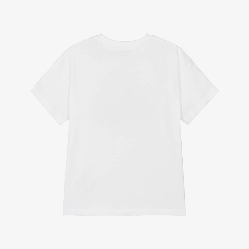 Guess-Boys White Cotton T-Shirt with Blue Beach Graphic | Childrensalon