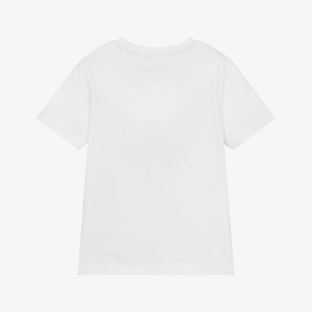 Guess-Boys White Cotton T-Shirt with Graffiti Triangle Logo Print | Childrensalon