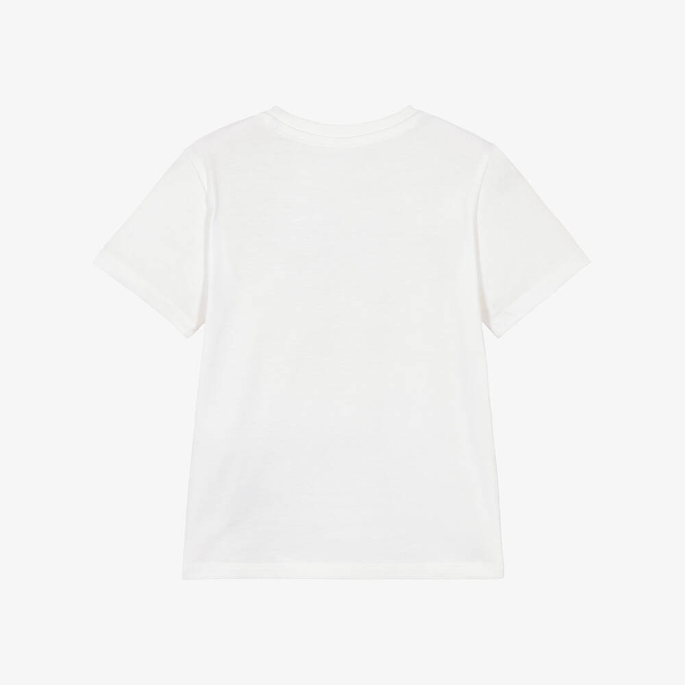Guess-Boys White Cotton T-Shirt with Teddy Logo | Childrensalon