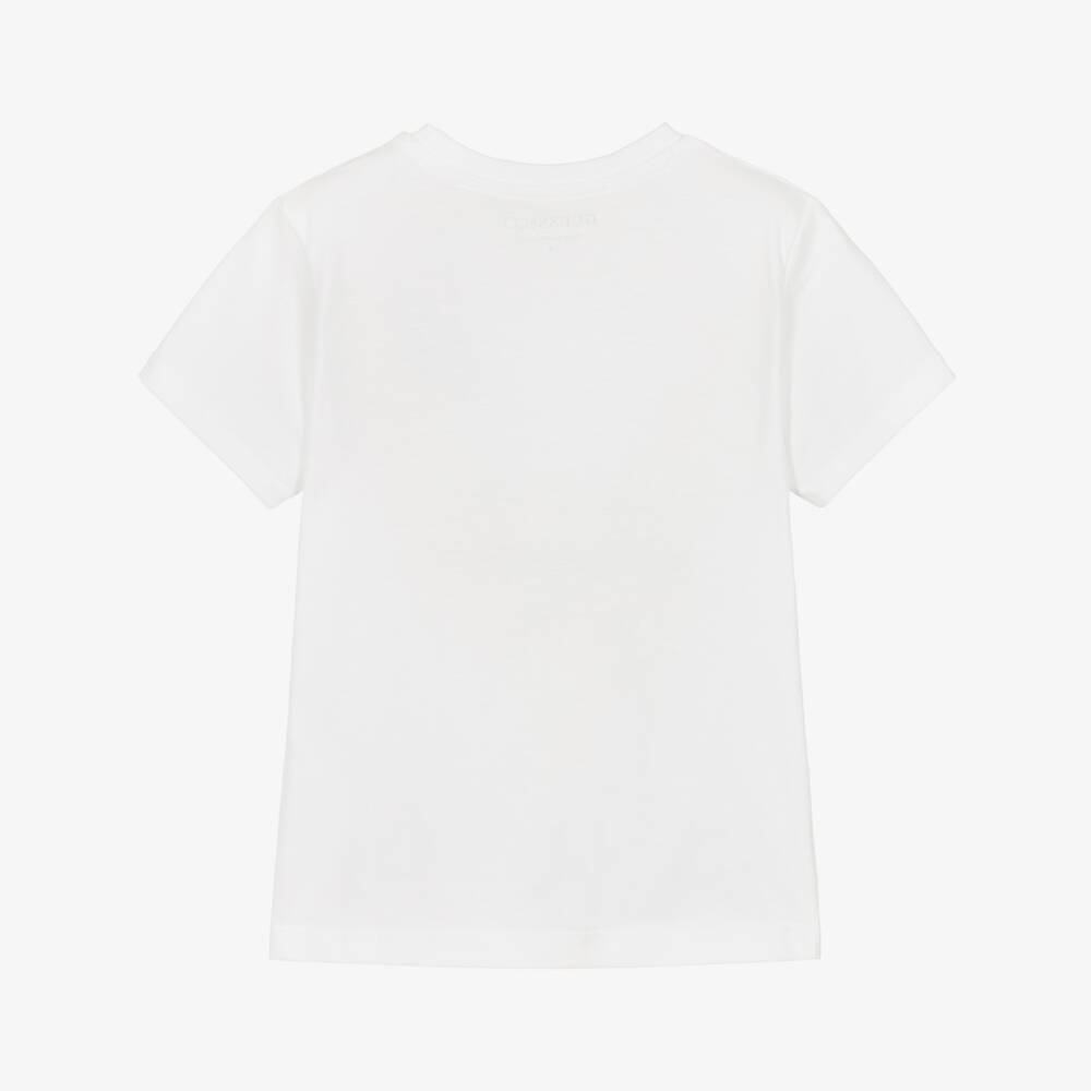 Guess-Boys White Cotton T-Shirt with Teddy Pocket | Childrensalon