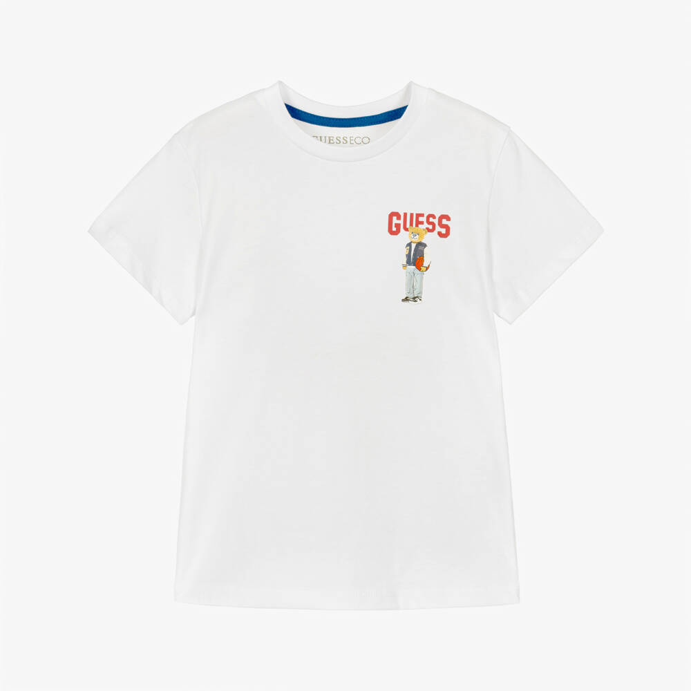 Guess-Boys White Cotton Teddy T-Shirt | Childrensalon