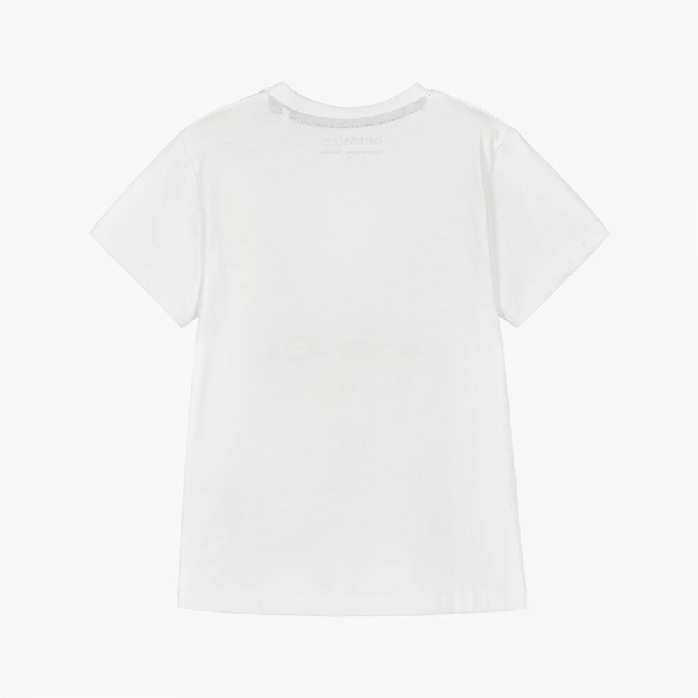 Guess-Boys White Cotton Teddy T-Shirt | Childrensalon