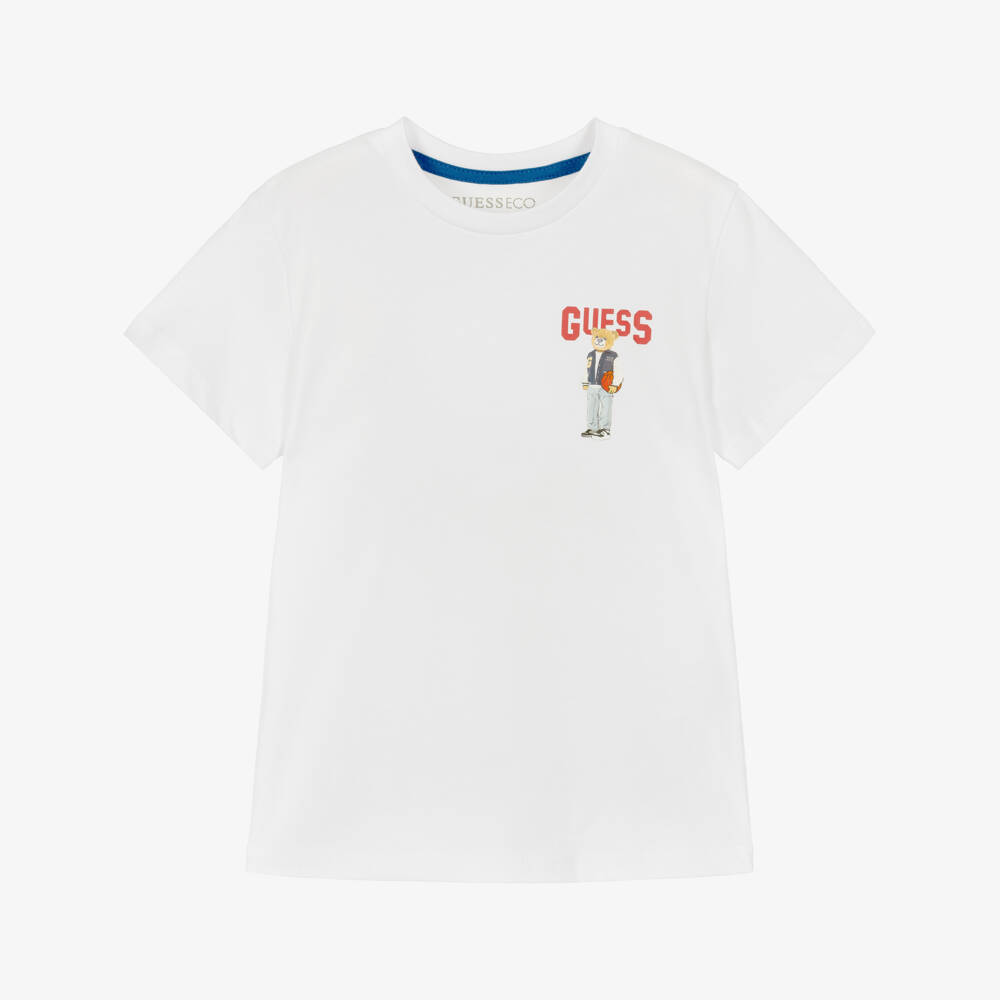 Guess-Boys White Cotton Teddy T-Shirt | Childrensalon