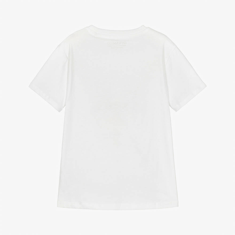 Guess-Boys White Cotton Triangle Logo T-Shirt | Childrensalon