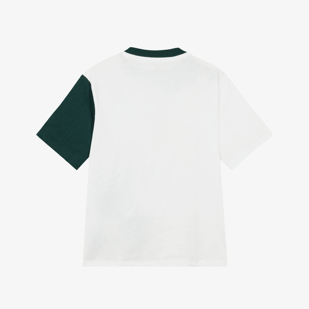 Guess-Boys White & Green Cotton Colourblock T-Shirt | Childrensalon