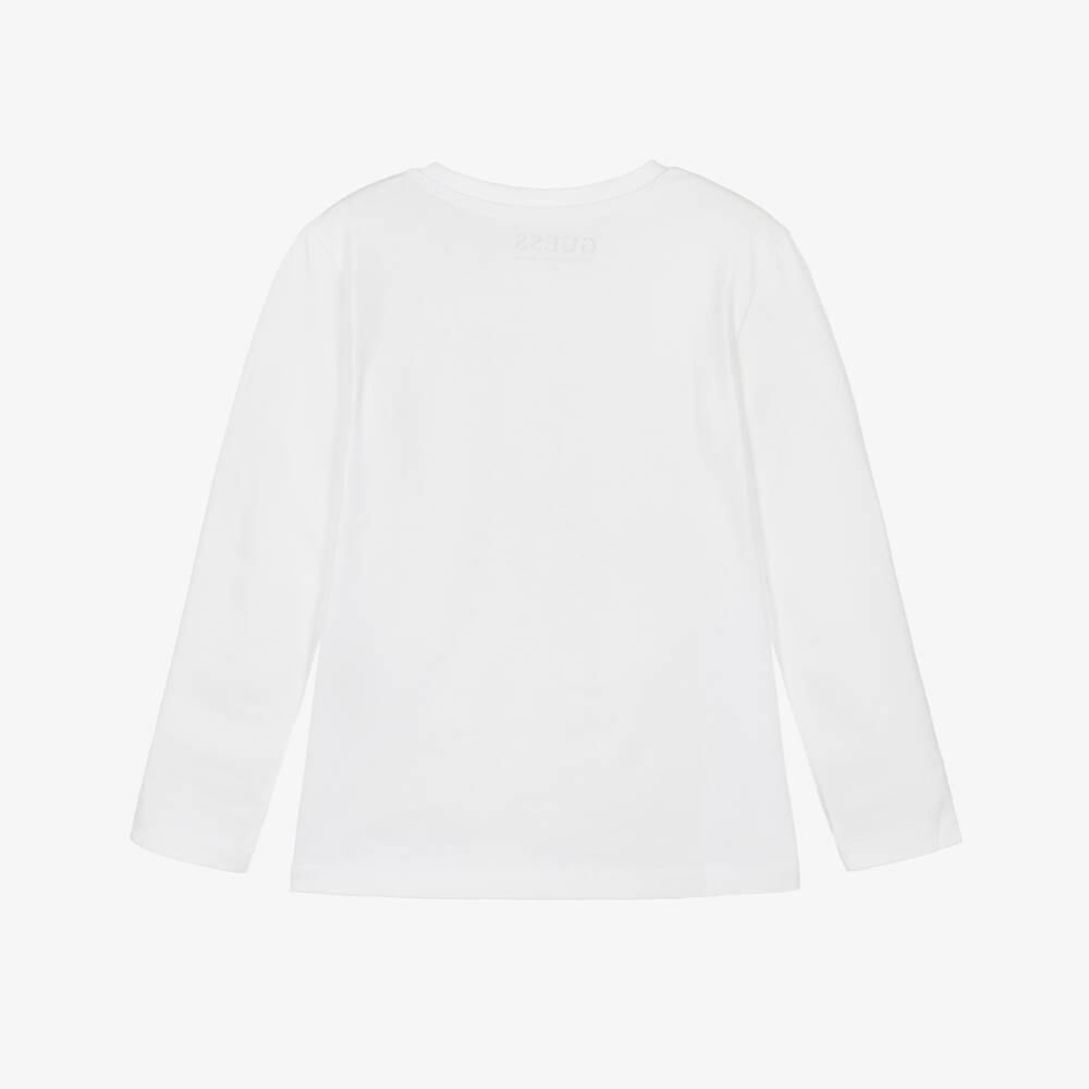 Guess-Boys White Long Sleeve T-Shirt with Bear Print | Childrensalon