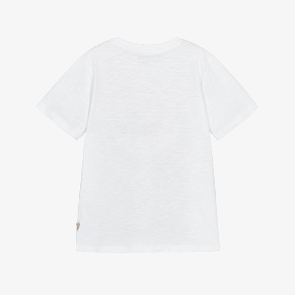 Guess-Boys White Mediterranean Motif Cotton Jersey T-Shirt | Childrensalon