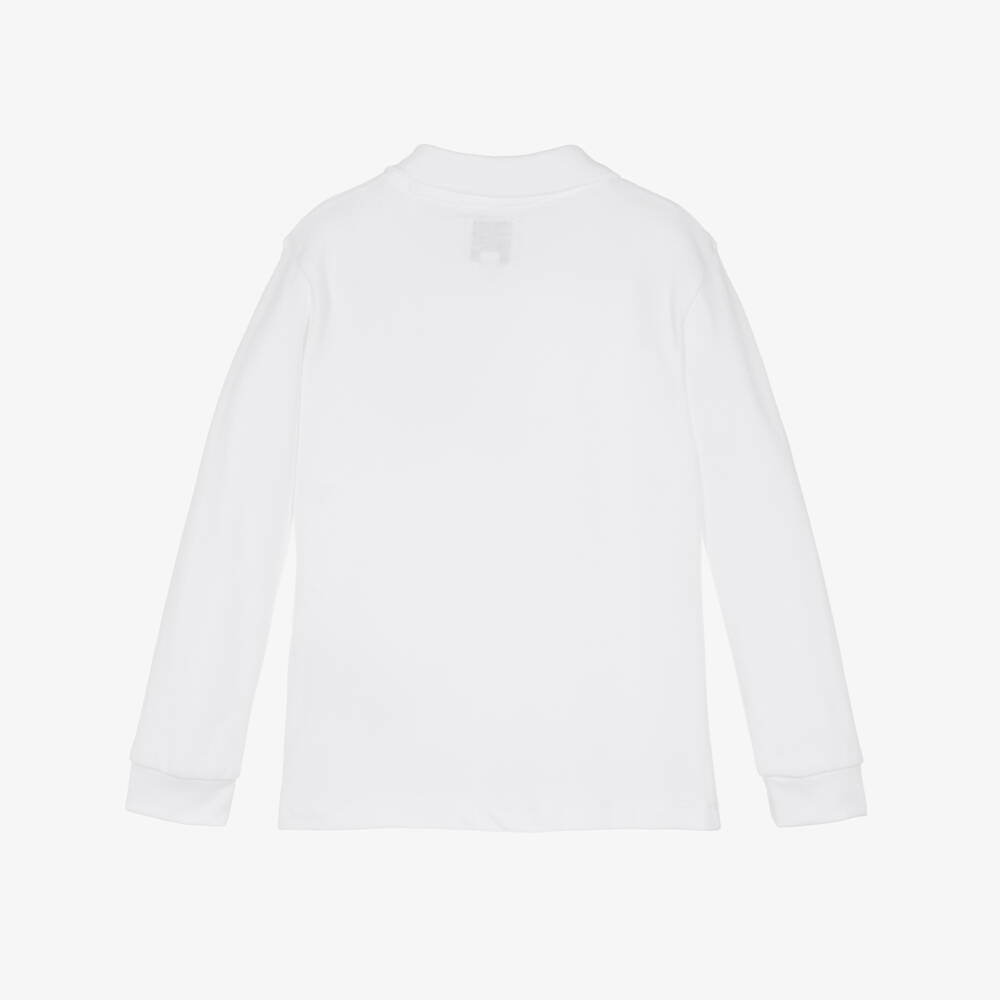 Guess-Boys White Piqué Teddy Bear Long Sleeved Polo Shirt | Childrensalon