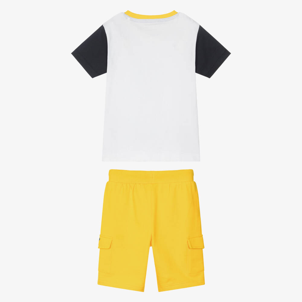 Guess-طقم شورت وتيشيرت قطن لون أبيض وأصفر للأولاد | Childrensalon