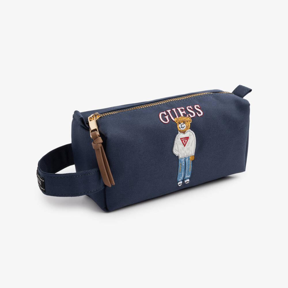 Guess-Dark Blue Pencil Case with Varsity Bear (20cm) | Childrensalon