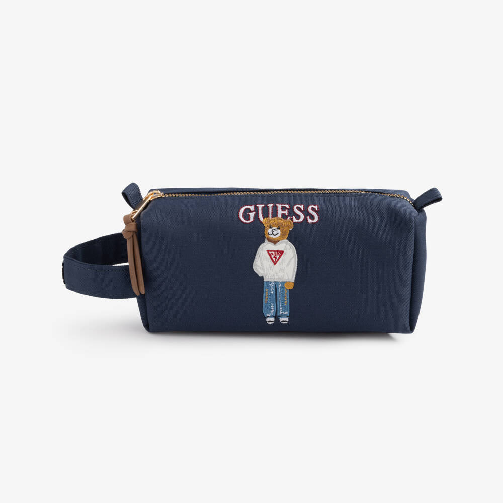 Guess-Dark Blue Pencil Case with Varsity Bear (20cm) | Childrensalon